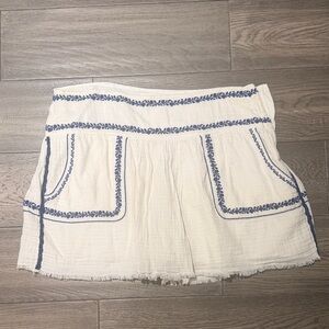 White and Blue Embroidered Women's Skirt